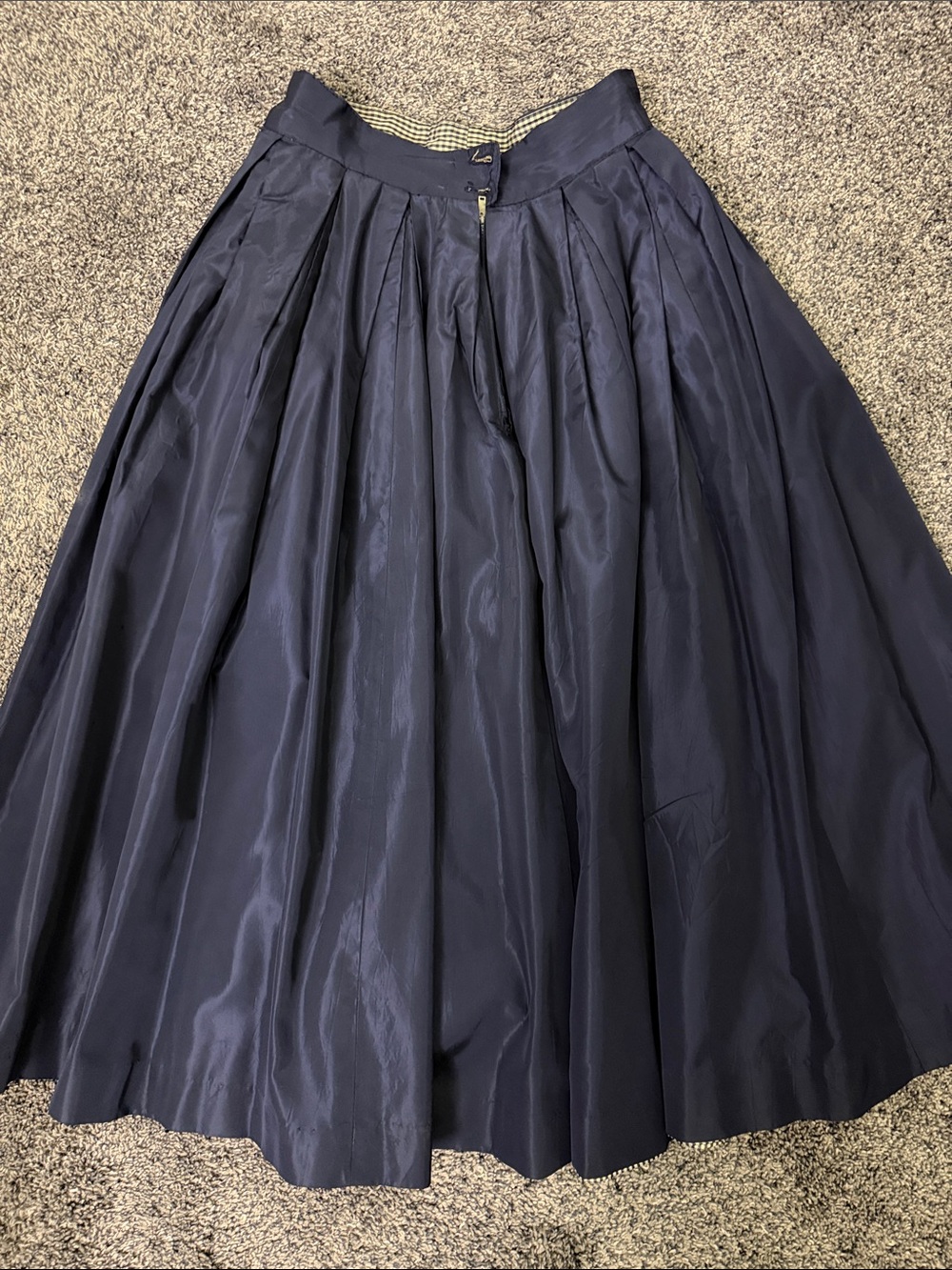 VTG 1950’s Silk Taffeta Cobalt Blue/Plaid Reversible Pleated A-Line Skirt - 25”